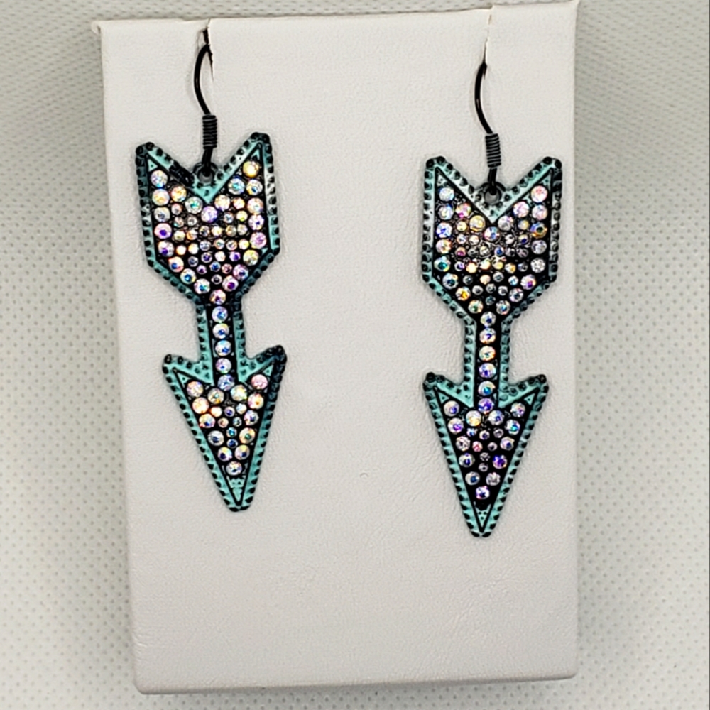 Teal bling arrow earrings